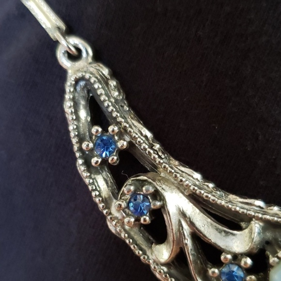 Vintage Blue Stone Choker/ Rhinestone Chocker - Picture 4 of 11